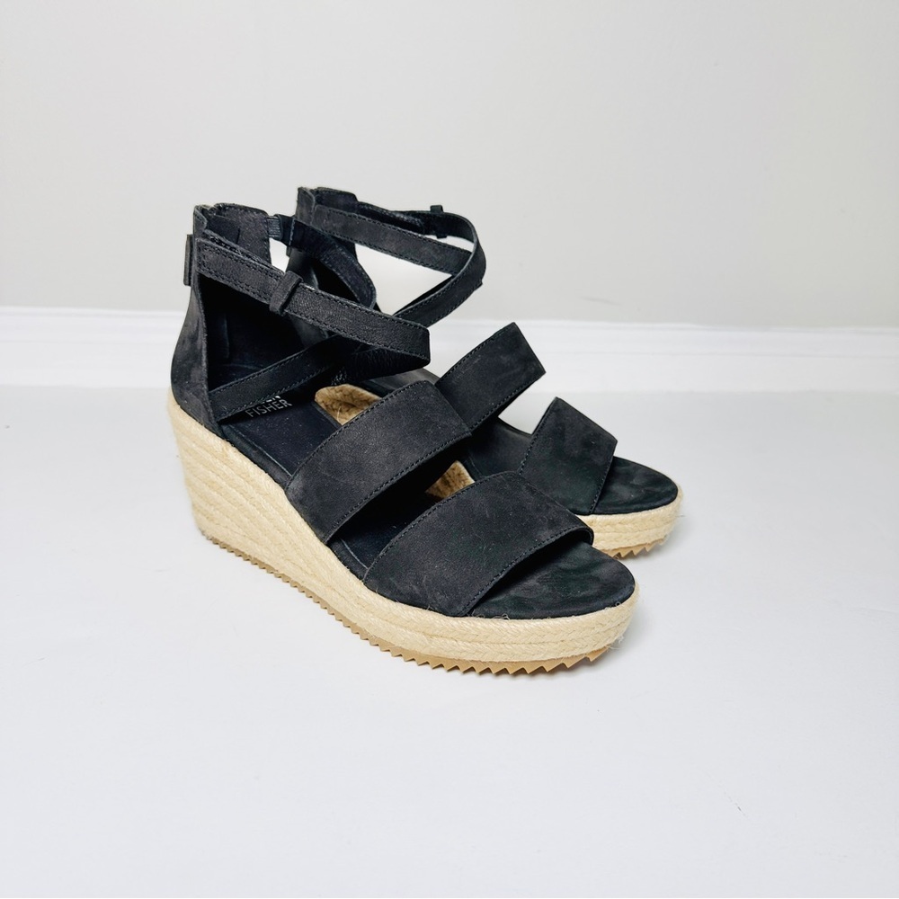 Eileen Fisher Wali Black Wedge Espadrille Sandal